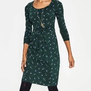 Boden Mabel Jersey Green Lock & Key Print Dress with pockets, size 6 (fits XS)